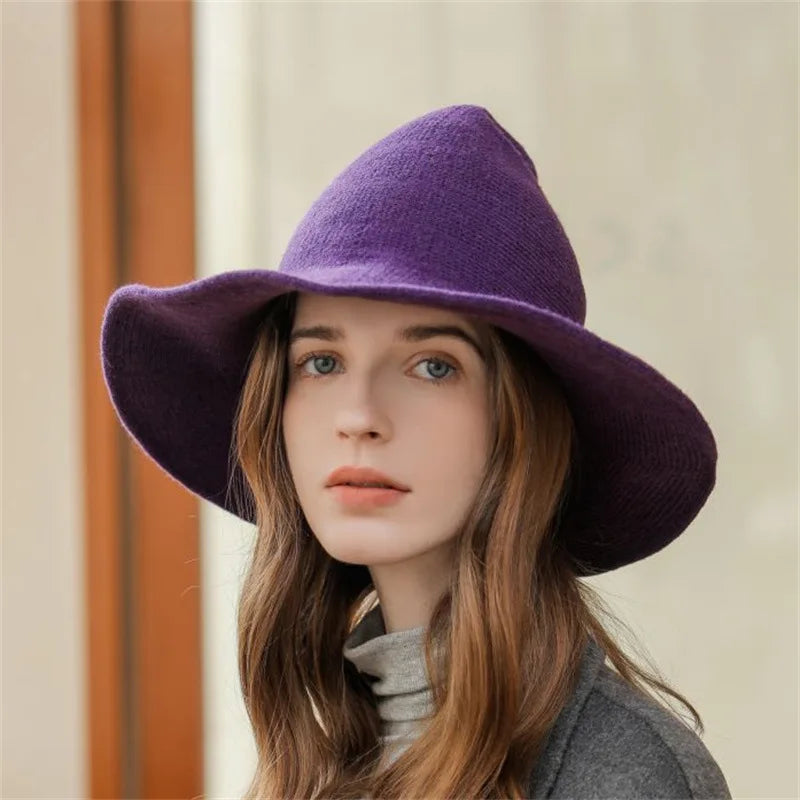 Modern Halloween Costumes Accessories Wool Hat Women Witch Hat Pointed Caps Winter Wool Party Club Witches Hats