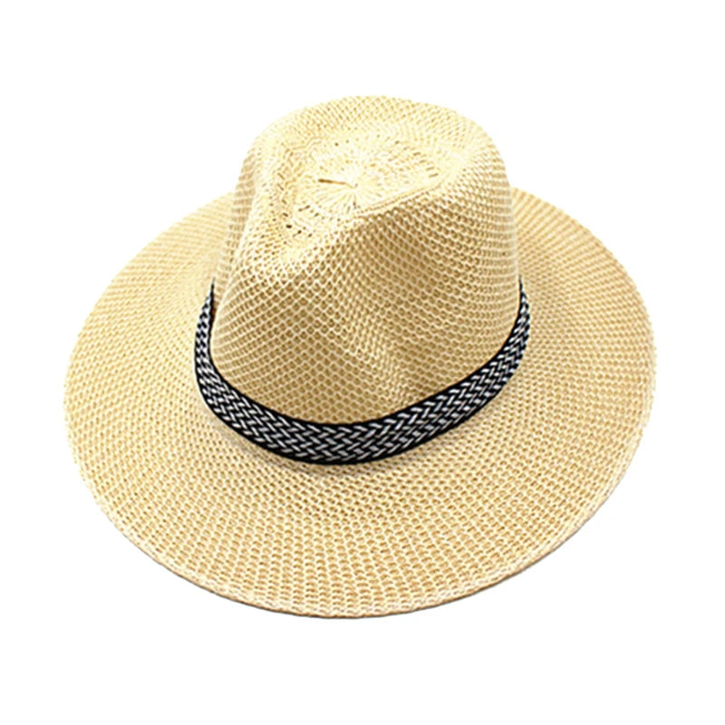 Men Wide Brim Jazz Hat Retro Trendy Chapeau Caps Wedding Party Fedora Hats Vintage Western Panama Travel Sunhat Straw Gorras