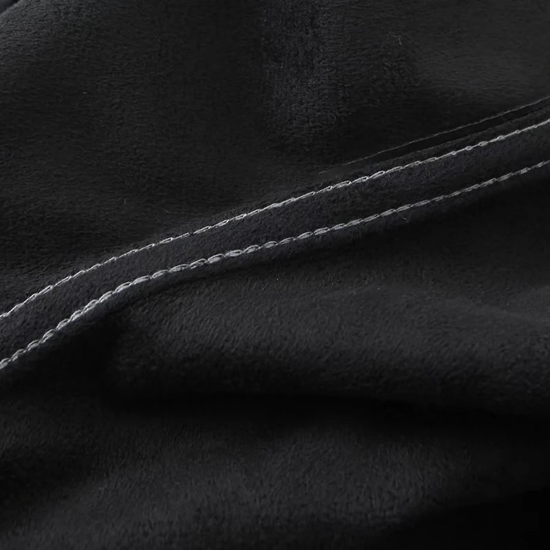 2023 Women's Autumn Black Faux Leather Wide Leg Fleece Pants Vintage Winter High Waist Office Lady PU Female Trousers Mujer