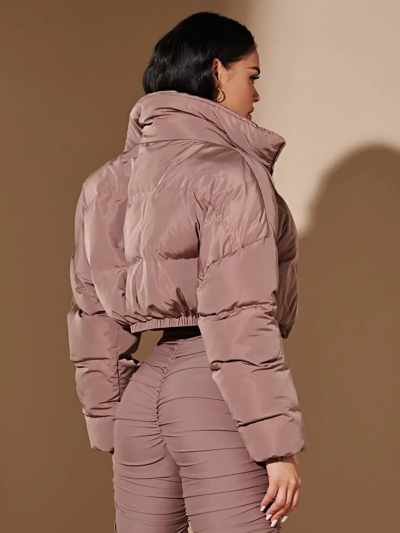 American short women winter new cotton-padded coat small solid color stand collar bread coat cotton-padded coat