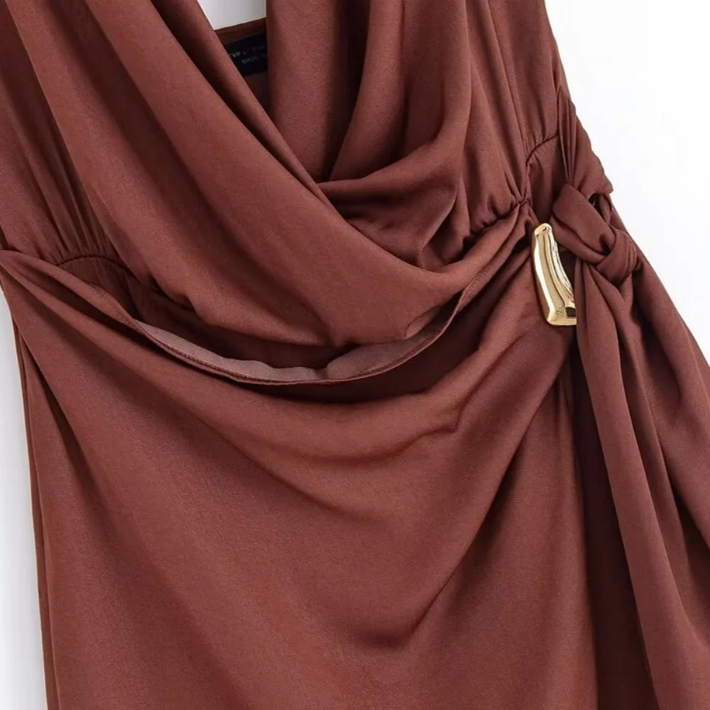 MYST&ZA2025 new summer women's clothing casual fashion comfortable slim sexy inlaid backless midi halter neck short dress