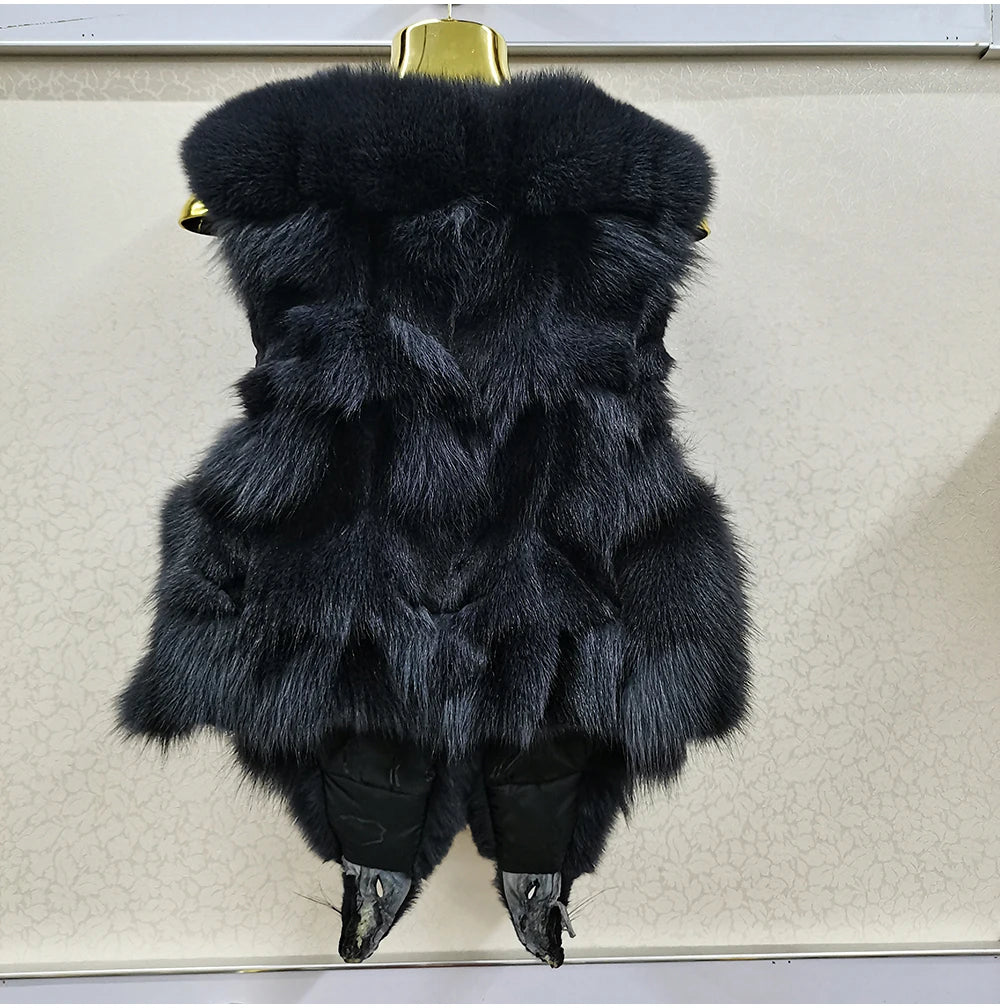 2025 Women Luxury 100% Genuine Real Fox Fur Vest Natural Soft Fox Fur Sleeveless Jacket New Lady Quality Warm Real Fox Fur Gilet