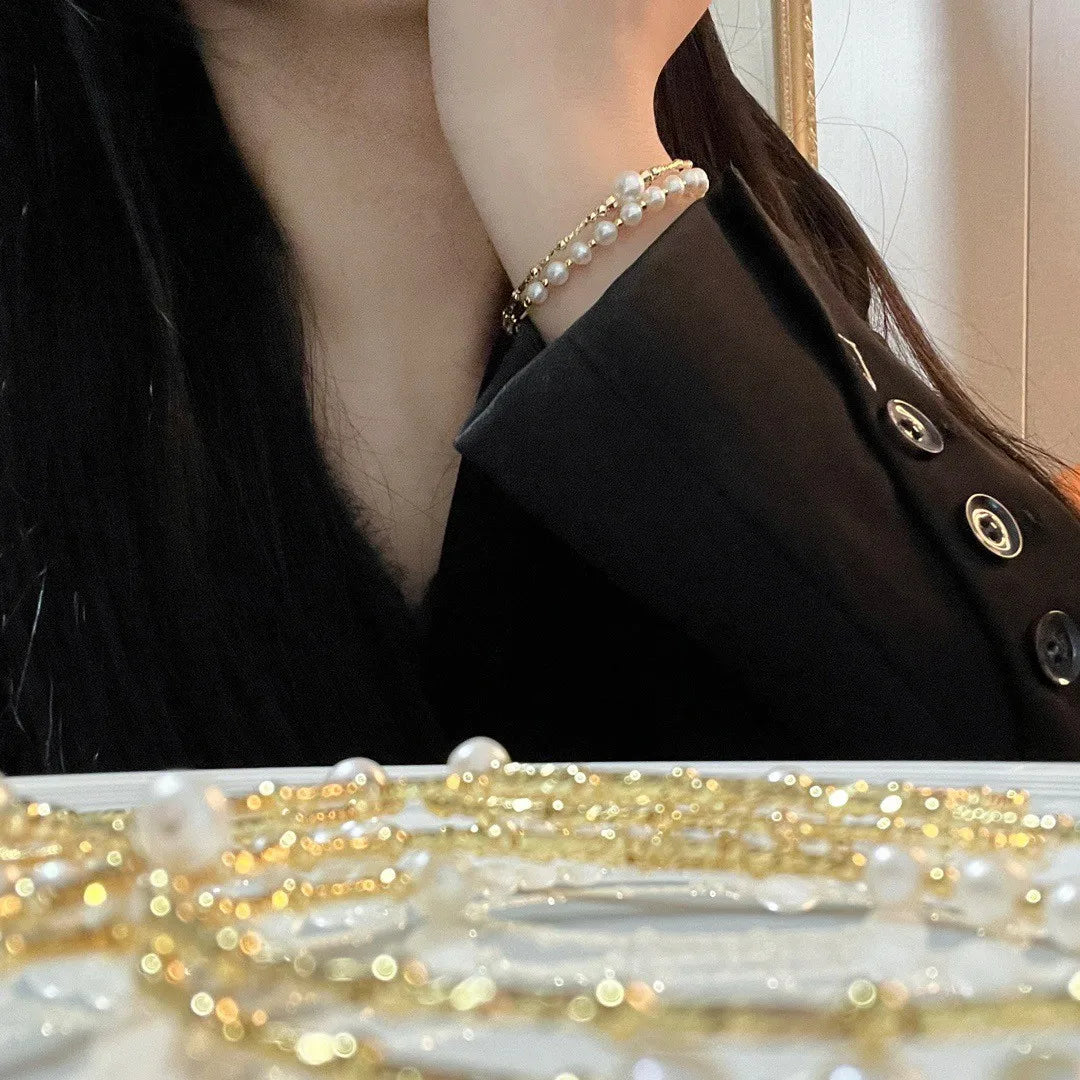 New Arrival 100% Natural Freshwater Pearl 14K Gold Filled Female Double Bangle For Women Jewelry Gifts Never Fade