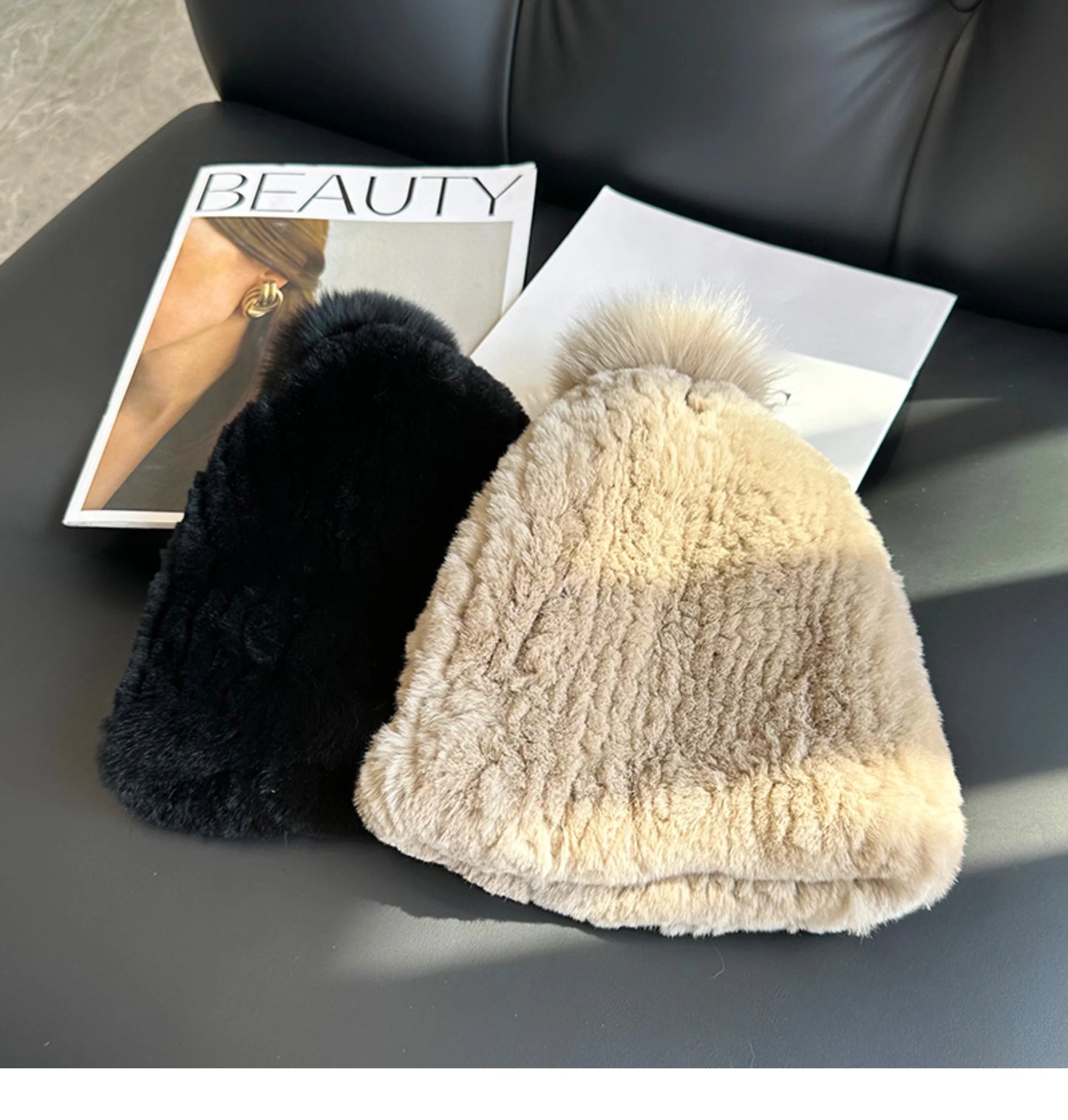 Real Rex Rabbit Fur Hat For Women Winter Thickened Fur Hat Warm Ear Protection Hat Hand Knitted Fur Hat Outdoor Natural Fur Hats