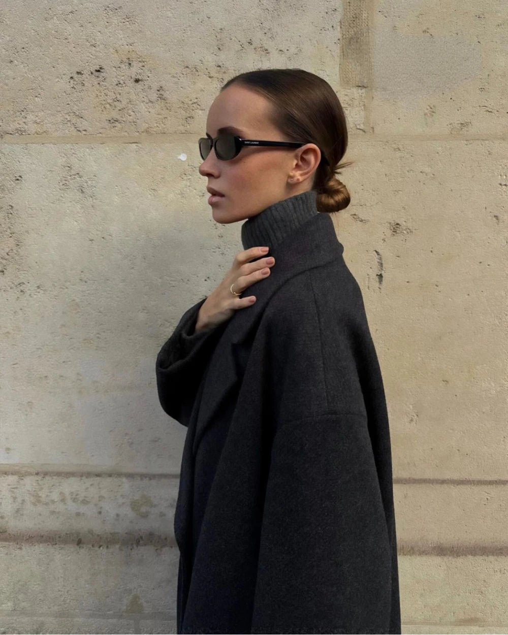 Women's Fashion Casual Loose Long Coat Coat Autumn and Winter Double-breasted Lapel Coat Warm and Soft Solid Colour Coat