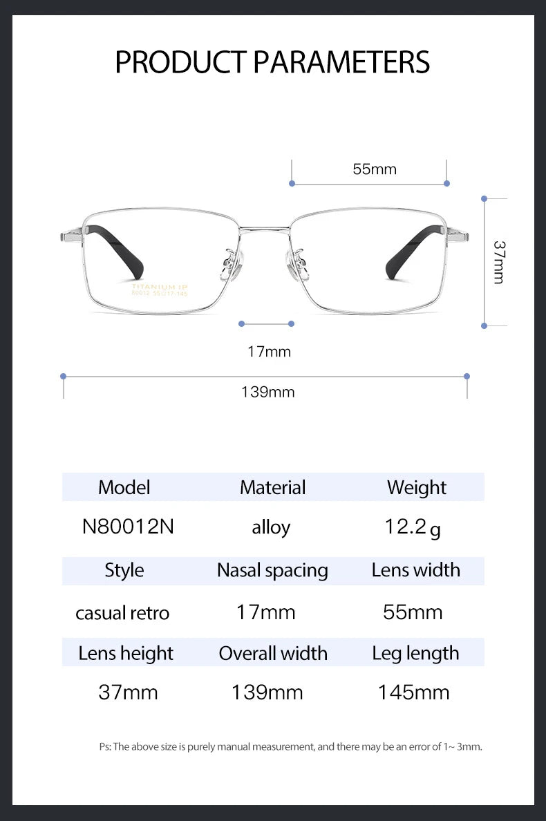 NEW Eyeglasses Vintage Pure Titanium Eye Glasses Frame For Men and Women Optical Frame Oculos De Grau Work Eyeglass Frame