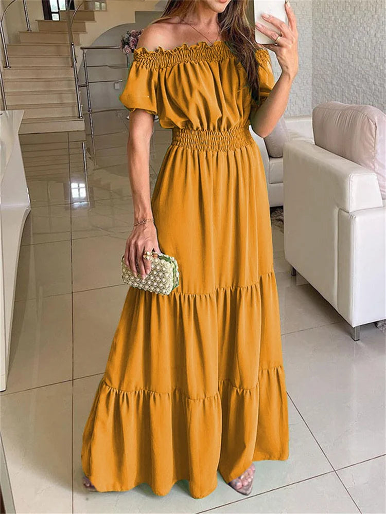 Green Boho Maxi Dress Women Summer Oversize Loose Casual Slash Neck Long Dress Female Fashion Elegant Beach Party Dress 2023 New