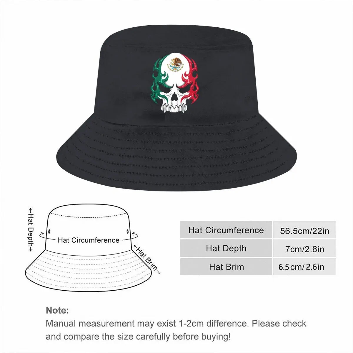 Mexico Skull Bucket Hat Mexican Skull Tribal Style Men's Women's Fisherman Cap Hip Hop Beach Sun Fishing Hats