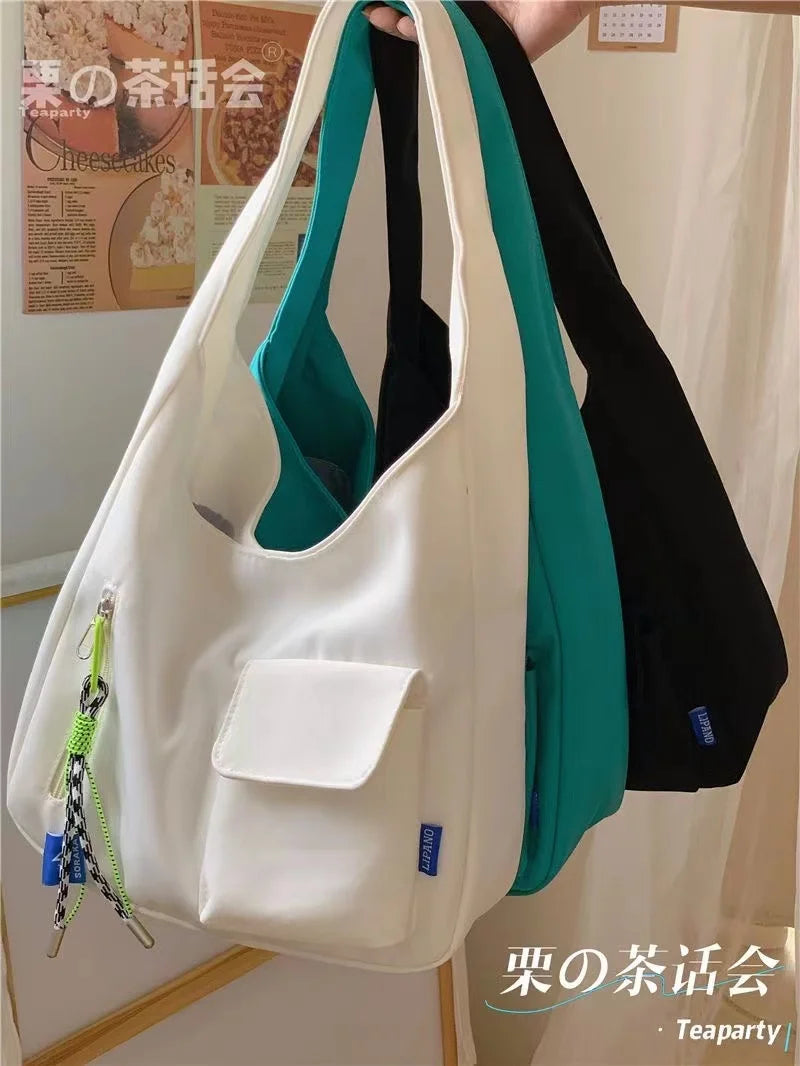 Japanese Casual Shoulder Bag Women Pure Color Large Capacity Handbags and Purses Student Book Bag Tote Bag Nylon Bag Bolso Mujer