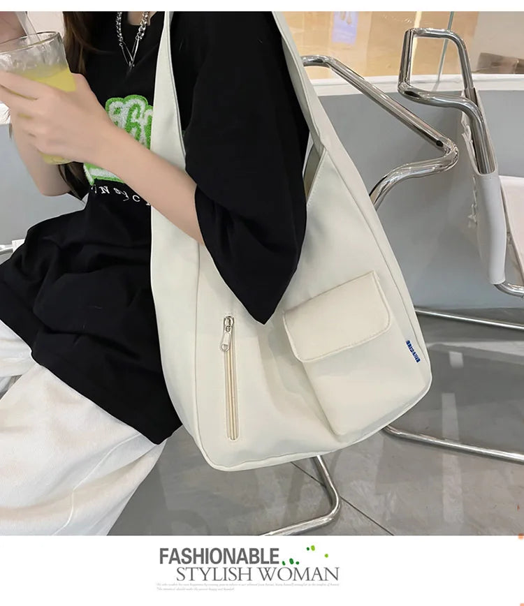 Japanese Casual Shoulder Bag Women Pure Color Large Capacity Handbags and Purses Student Book Bag Tote Bag Nylon Bag Bolso Mujer