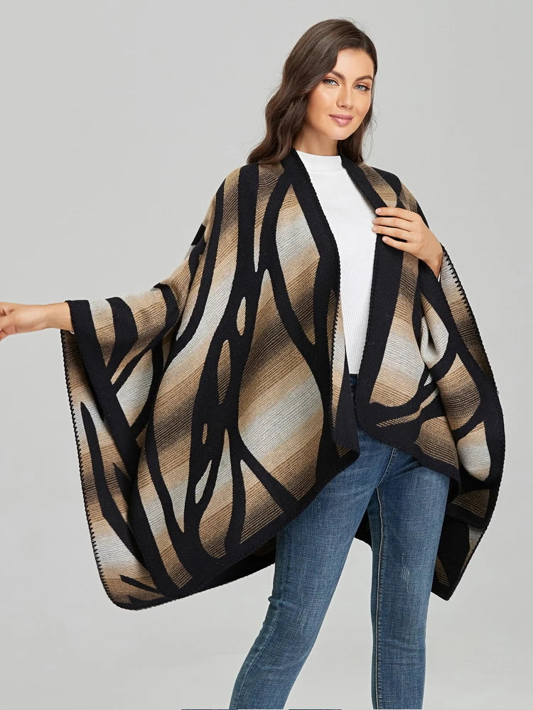 Imitation Cashmere Women Zebra Print Scarf Vintage Winter Warm Shawl Wrap Female Casual Knitted Warm Split Soft Thick Blanket