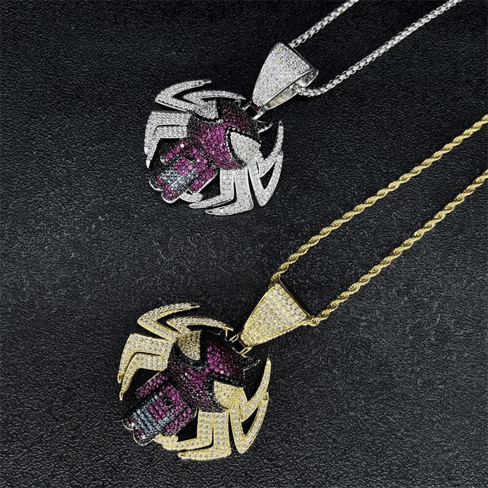 2022 Brand New Fashion Pendant Anime Superhero Wide Cuban Chain Hip Hop Crystal Necklace Icefall Jewelry Outlet