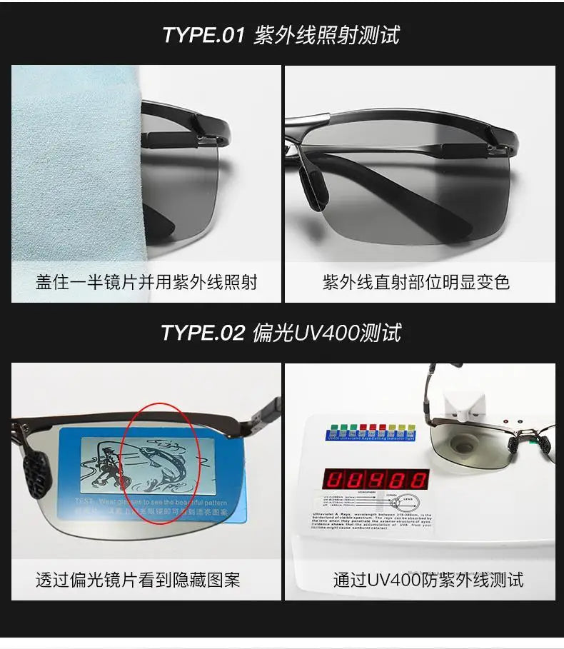 Day and night polarized color changing sunglasses male driver driving glasses fishing night vision driving sunglasses for men