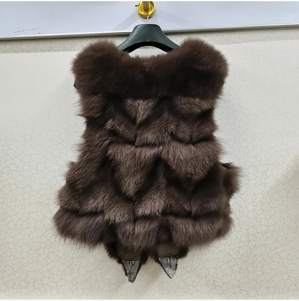 2025 Women Luxury 100% Genuine Real Fox Fur Vest Natural Soft Fox Fur Sleeveless Jacket New Lady Quality Warm Real Fox Fur Gilet