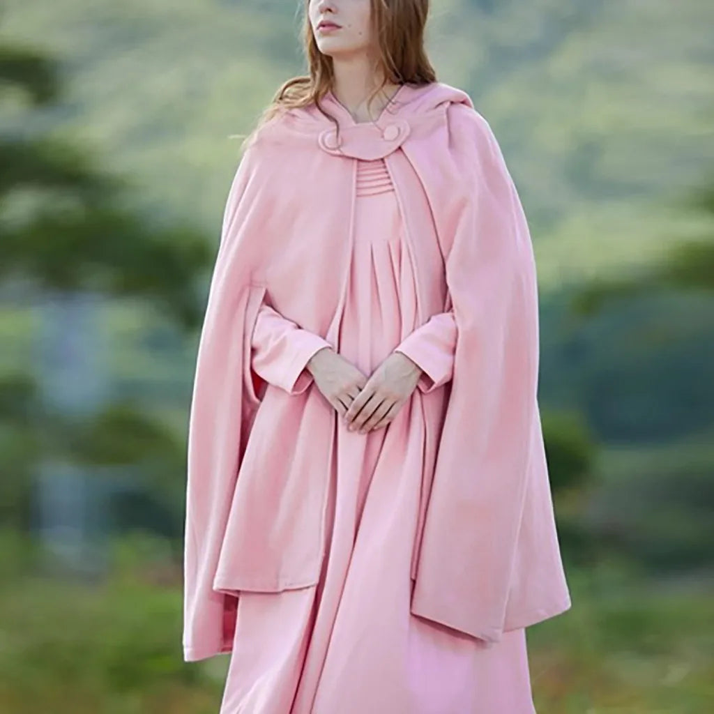 Red Cloak Women Outwear Hooded Coat Thin Vintage Gothic Medieval Cape Poncho Casual Maxi Long Cardigan for Spring Autumn