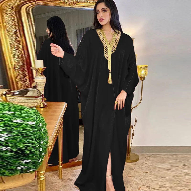 Ramadan Satin Dress Muslim Fashion Ropa De Mujer Envio Gratis  Abayas for Women 2022 American Clothing Bat Sleeve Robe Vestido