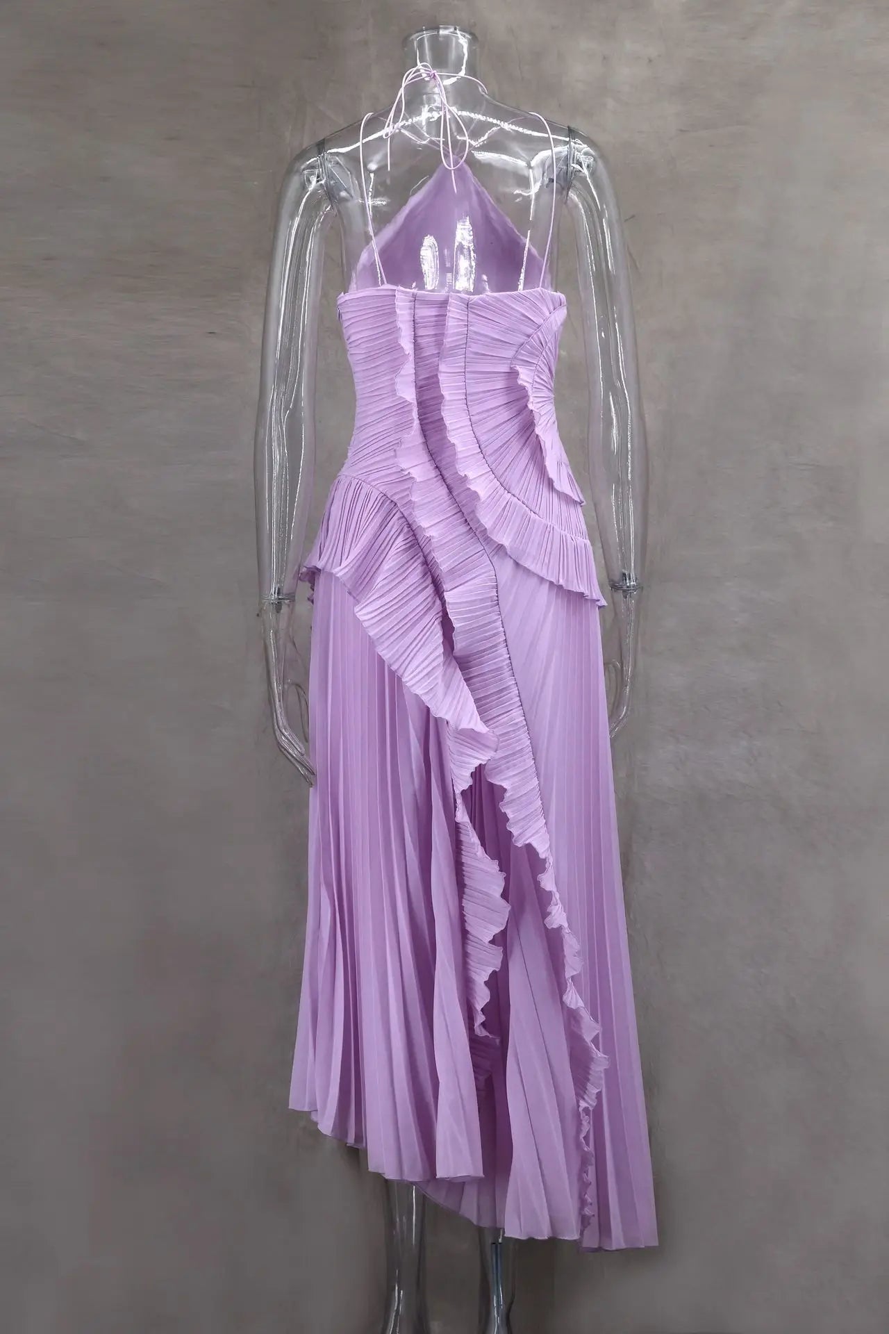 Purple Ruffle Irregular Maxi Dress for Women Sexy Halter Backless Party Dresses Summer Fashion Chiffon Holiday Fairy Dress 2025