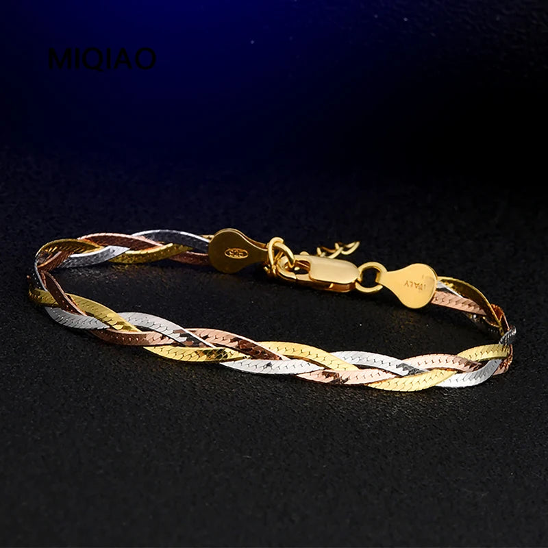 MIQIAO Genuine 925 Sterling Silver Italian Bracelets Jewelry For Women Three Color Threads Woven Gift Party Hand Bracelets