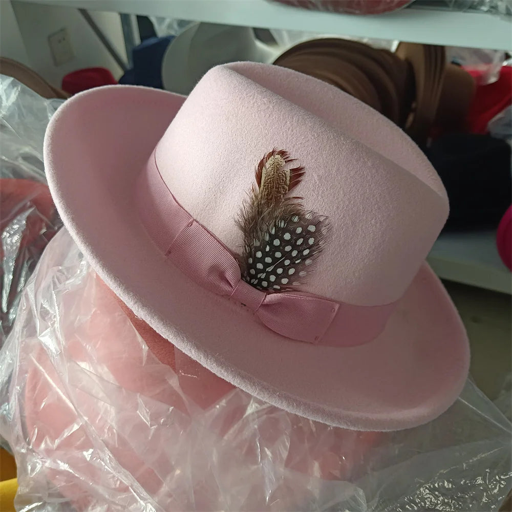 2024 New Fashion Women Men's Fedora Church Roll Up Brim Homburg Jazz Hat Feather Hat Lady Gentleman Gambler Panama Trilby Hat