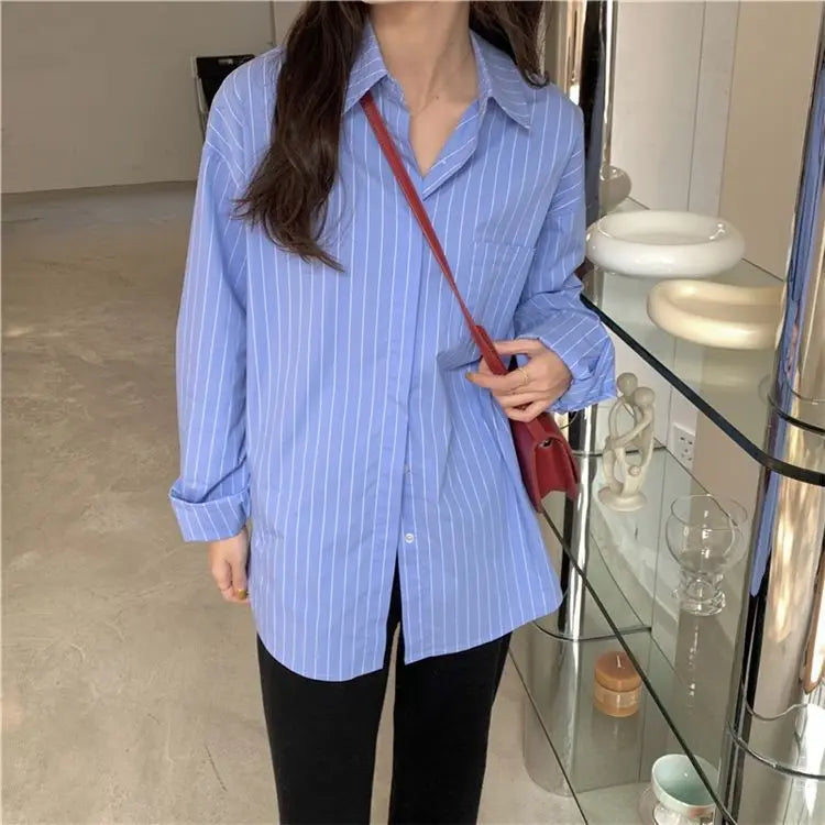 Sun Protection Korean Style Women's Clothing Spring and Summer Stripe Long Sleeve Blouses Outdoor Cardigan Clothes Shirts