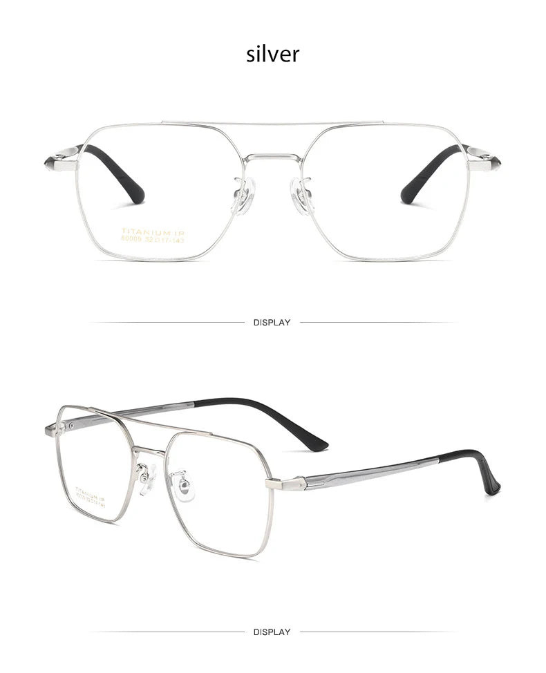 Full Rim Metal Frame Glasses for Men and Women, Titanium Legs, Retro Style, Polygon Myopia Eyewear, New Arrival