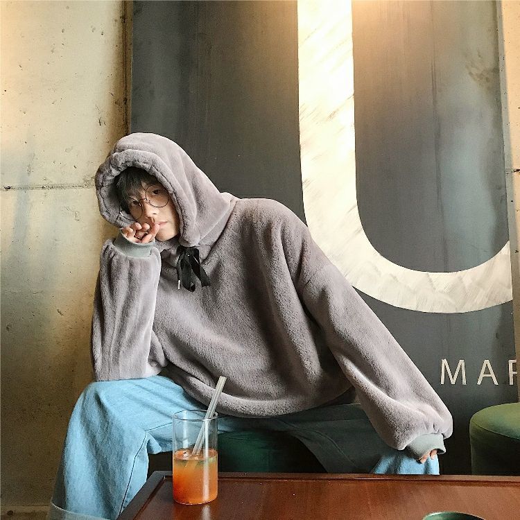 2023 Autumn New Light Luxury Fashion Hooded Sweater Men Loose Long-sleeved Warm Plush Jacket Top Boutique Clothing Simple Style