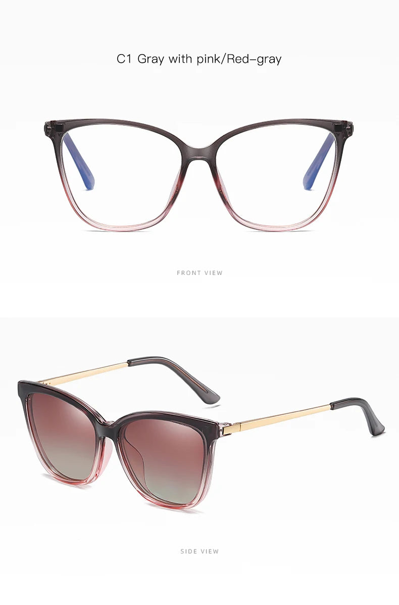 KANDREA Cat eye Large Frame Women Outdoor Magnetic Dual-Purpose Polarized Clip-on Sunglasses Anti-Blue Light Frame Glasses 95655