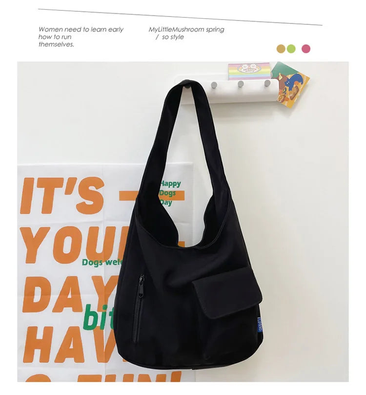 Japanese Casual Shoulder Bag Women Pure Color Large Capacity Handbags and Purses Student Book Bag Tote Bag Nylon Bag Bolso Mujer