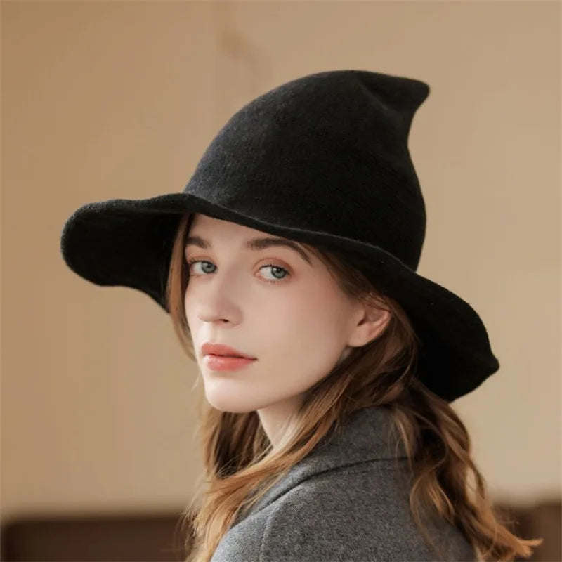 Modern Halloween Costumes Accessories Wool Hat Women Witch Hat Pointed Caps Winter Wool Party Club Witches Hats