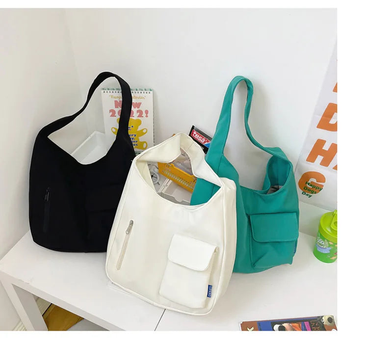Japanese Casual Shoulder Bag Women Pure Color Large Capacity Handbags and Purses Student Book Bag Tote Bag Nylon Bag Bolso Mujer