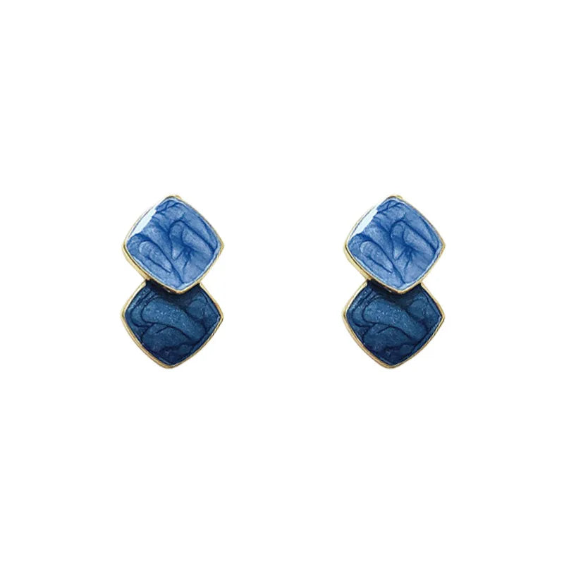 Royal Blue Series Stud Earrings Collection Heart Bowknot Circle Square Geometric Klein Blue Crystal Earrings Women Jewelry