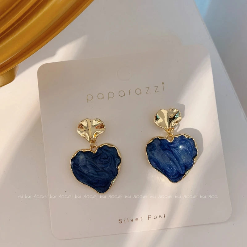 Royal Blue Series Stud Earrings Collection Heart Bowknot Circle Square Geometric Klein Blue Crystal Earrings Women Jewelry
