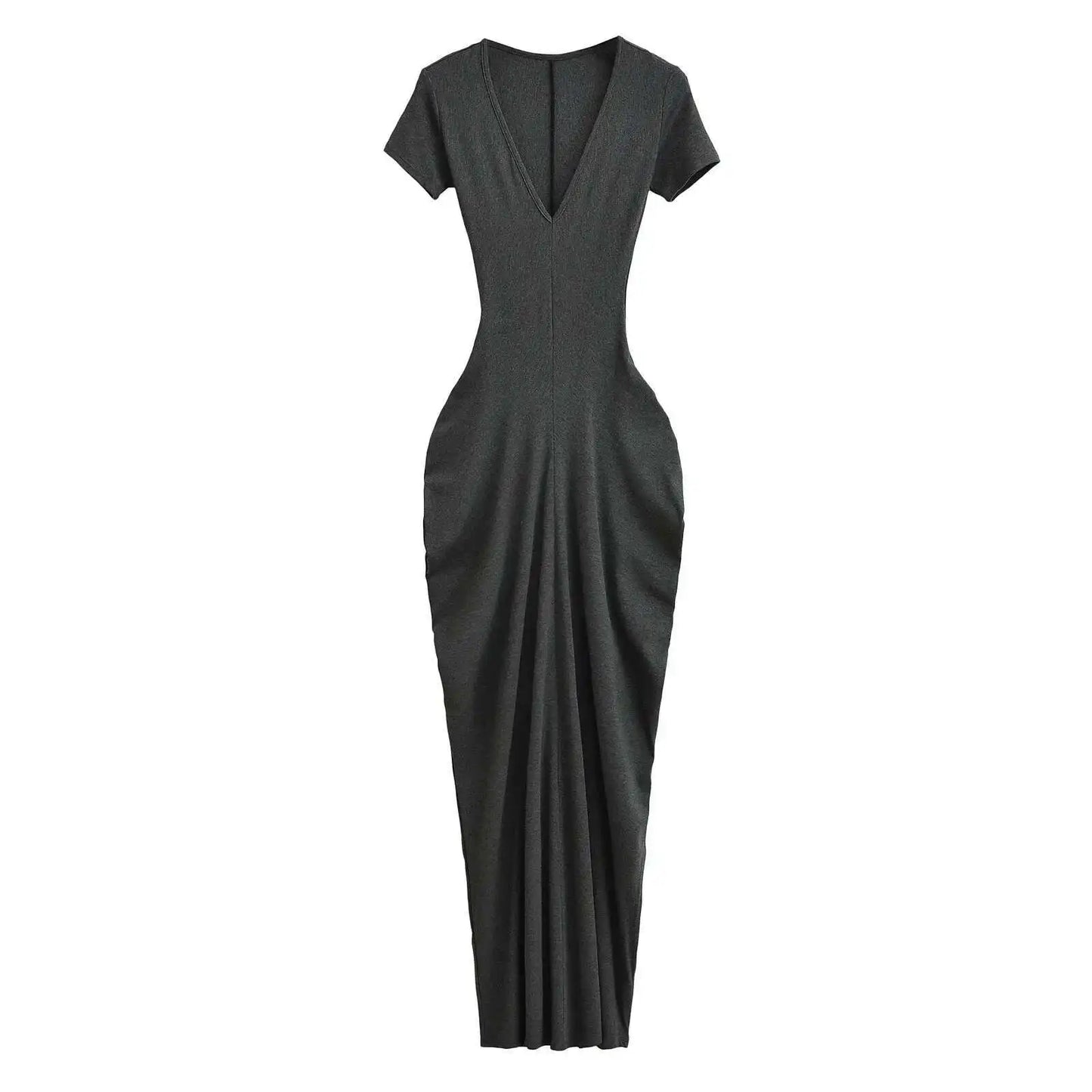 Spicy Girl Sexy Short Sleeved Dress 2024 Summer New High Waist Wrapped Hip Tight Large V-neck Long Dress 90AU