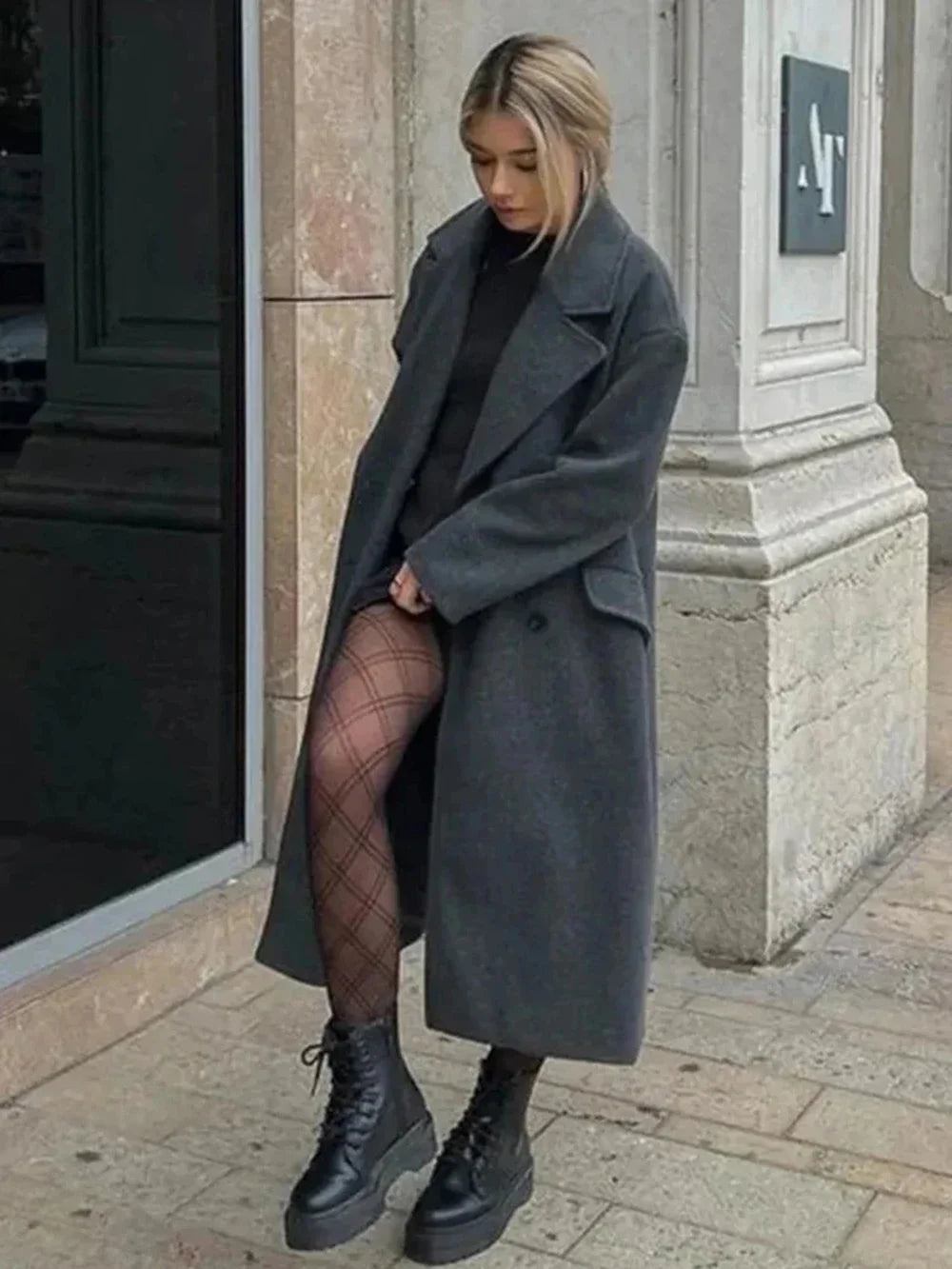 Women's Fashion Casual Loose Long Coat Coat Autumn and Winter Double-breasted Lapel Coat Warm and Soft Solid Colour Coat