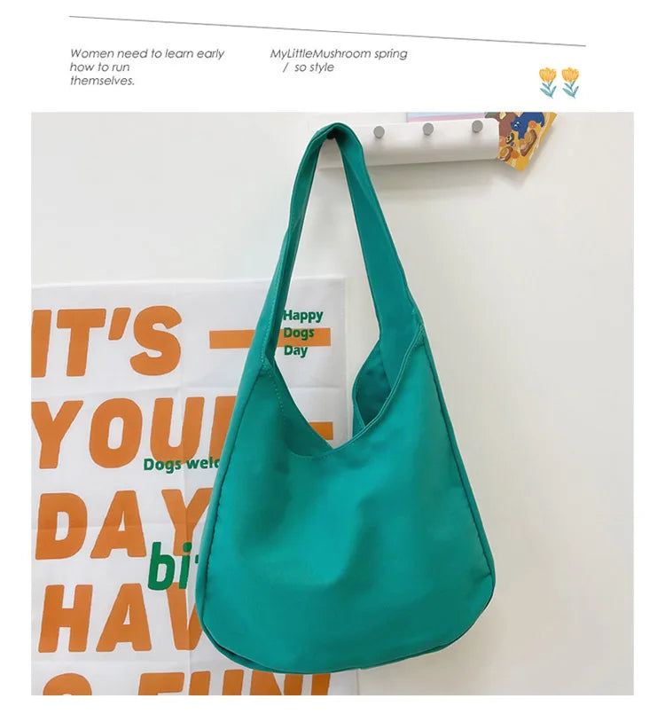 Japanese Casual Shoulder Bag Women Pure Color Large Capacity Handbags and Purses Student Book Bag Tote Bag Nylon Bag Bolso Mujer