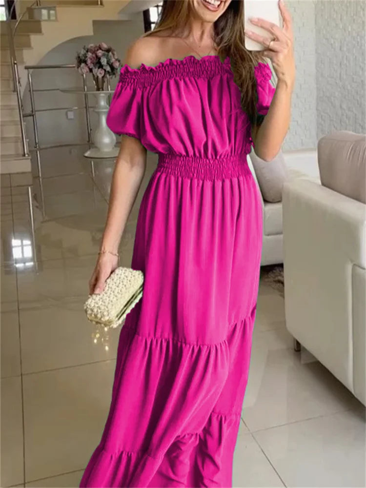 Green Boho Maxi Dress Women Summer Oversize Loose Casual Slash Neck Long Dress Female Fashion Elegant Beach Party Dress 2023 New