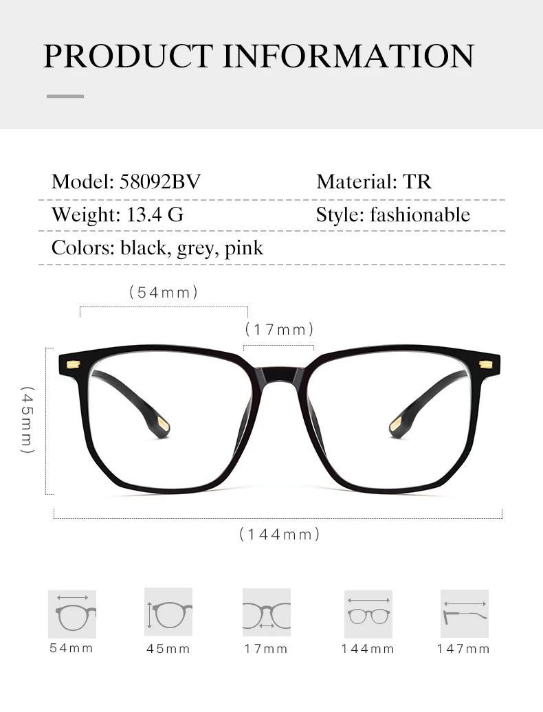 Transparent Glasses for Women Optical Eyeglasses Frame Full Rim Square Fashion Acetate Prescription Eyewear Woman Spectacles