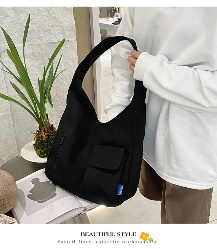 Japanese Casual Shoulder Bag Women Pure Color Large Capacity Handbags and Purses Student Book Bag Tote Bag Nylon Bag Bolso Mujer