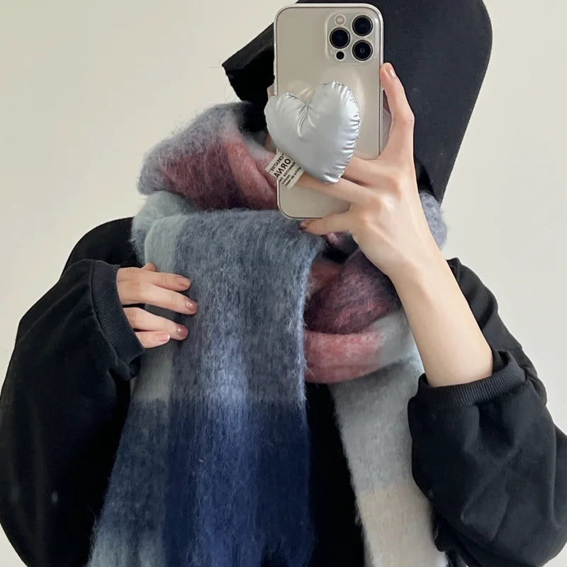 Winter Multicolor Stripe Scarf Cashmere Thick Shawl Women Long Winter Warm Pashmina Wraps with Tassel Scarf For Women