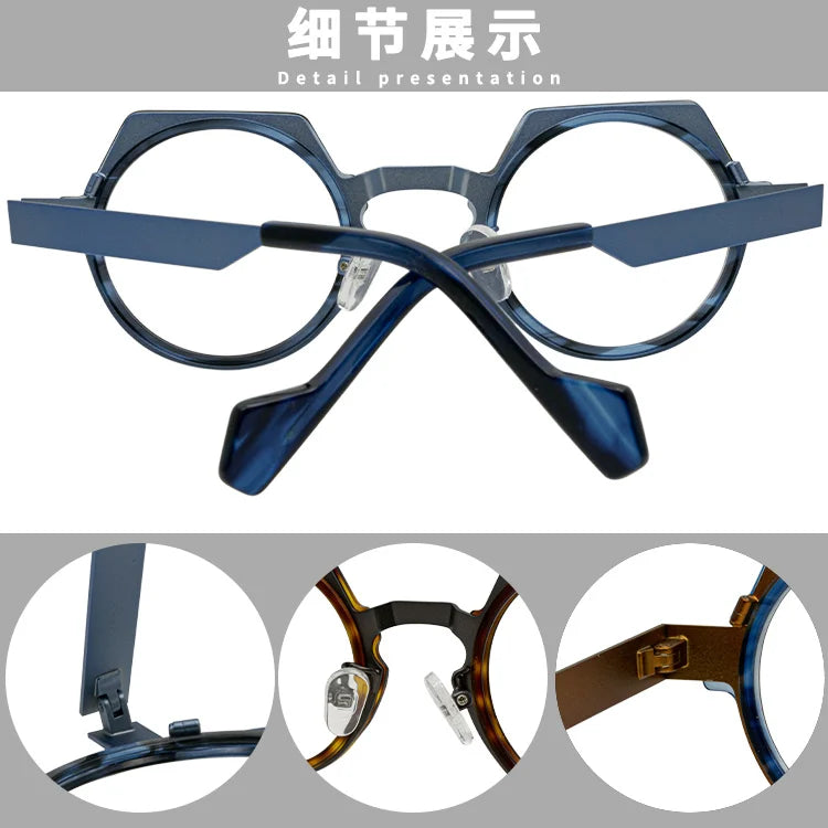 Retro polygonal eyewear frame, ultra light pure titanium eyewear frame, plain colored glasses for male and female students
