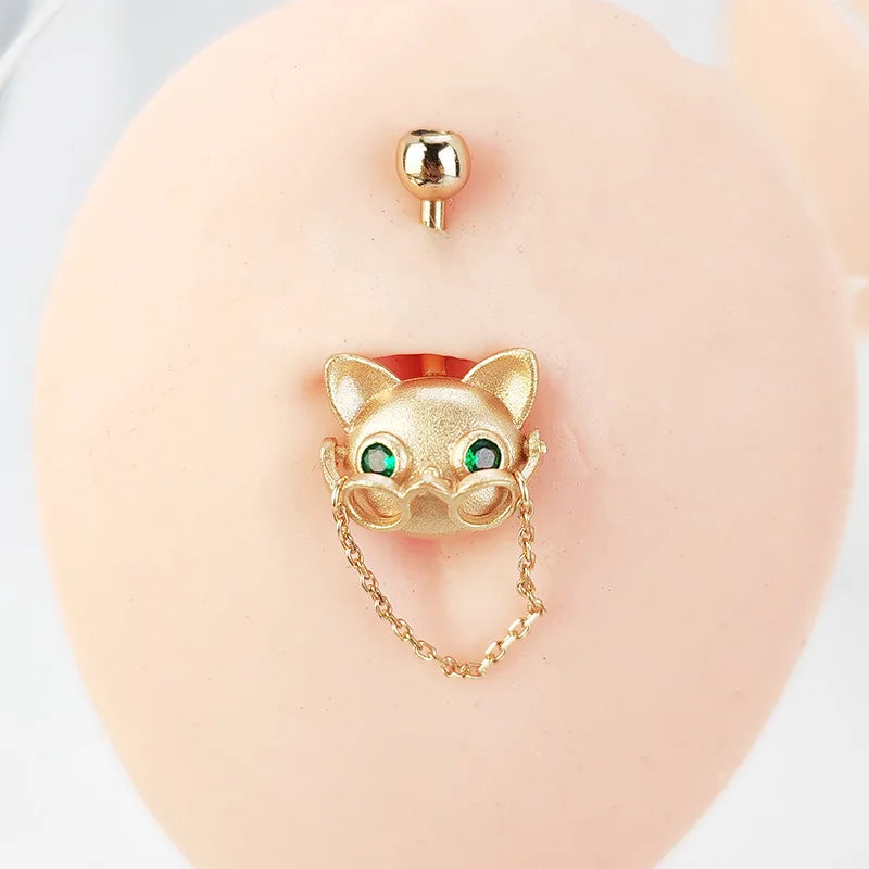 MIQIAO 925 Silver Belly Rings Body Piercing Glasses Cat Luxury Woman Jewelry Navel Piercing Silver High Quality Rose Gold Color