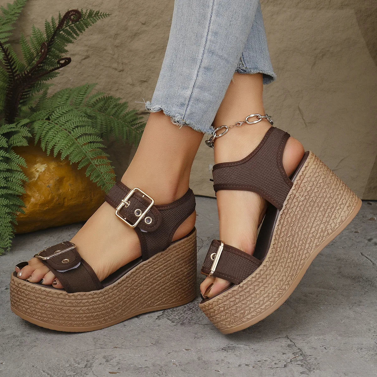 Summer Women's High Heel Shoes 2025 New Casual Platform Wedge Heel Sandals Women's Fashion Open Toe Rome Sandals Sandalias Mujer