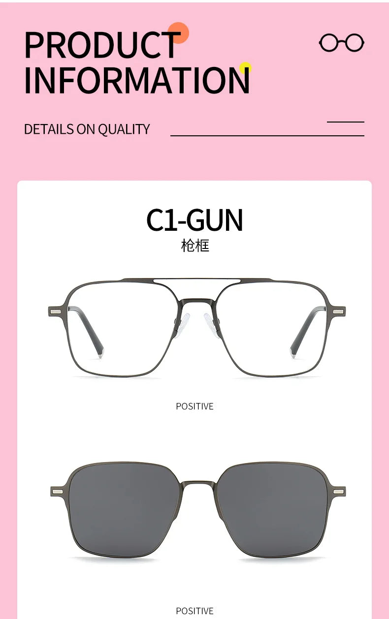 ZHIYI Brand Men Polarized Sunglasses Magnet Adsorption on Glasses Frame 2x Lens Day Night Vision Glasses for Driving Male