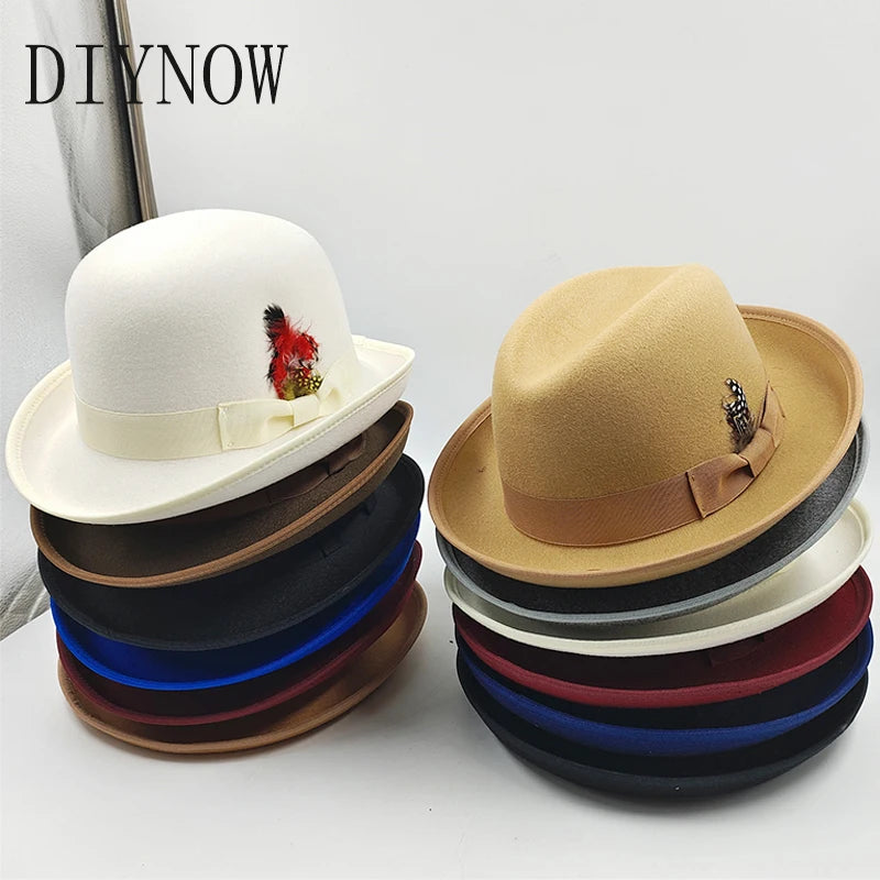2024 New Fashion Women Men's Fedora Church Roll Up Brim Homburg Jazz Hat Feather Hat Lady Gentleman Gambler Panama Trilby Hat