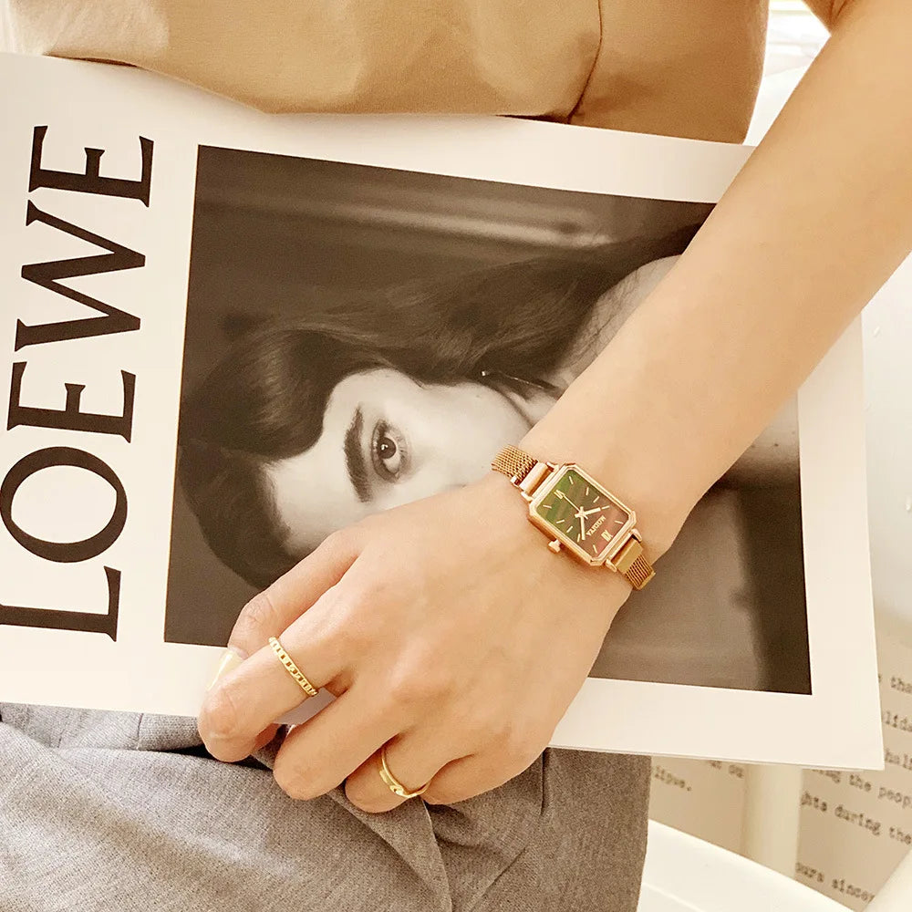 Fashion Square Dial Watches for Women Ladies Quartz Wristwatches Magnetic Strap Green Dial Simple Mesh Luxury Women Watch Часы