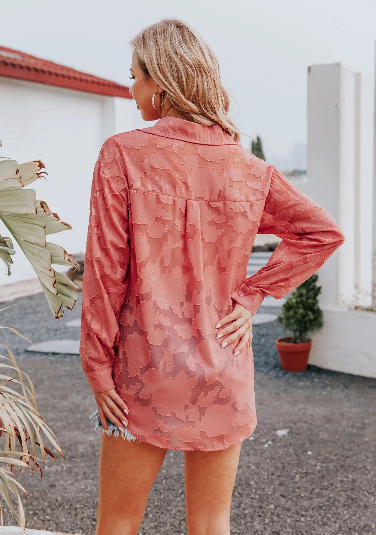 Elegant Long Sleeve Lapel Lace Blouse Office Lady Spring Summer Hollow Out Jacquard Loose Shirt Oversized Tops Luxury Chic Tunic