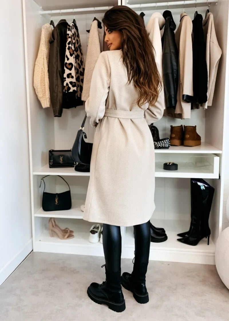 Women's Woolen Coat Autumn Winter Vintage Elegant Double Breasted Trench Coat Women Brown Long Sleeved Midi Windbreaker Jacket