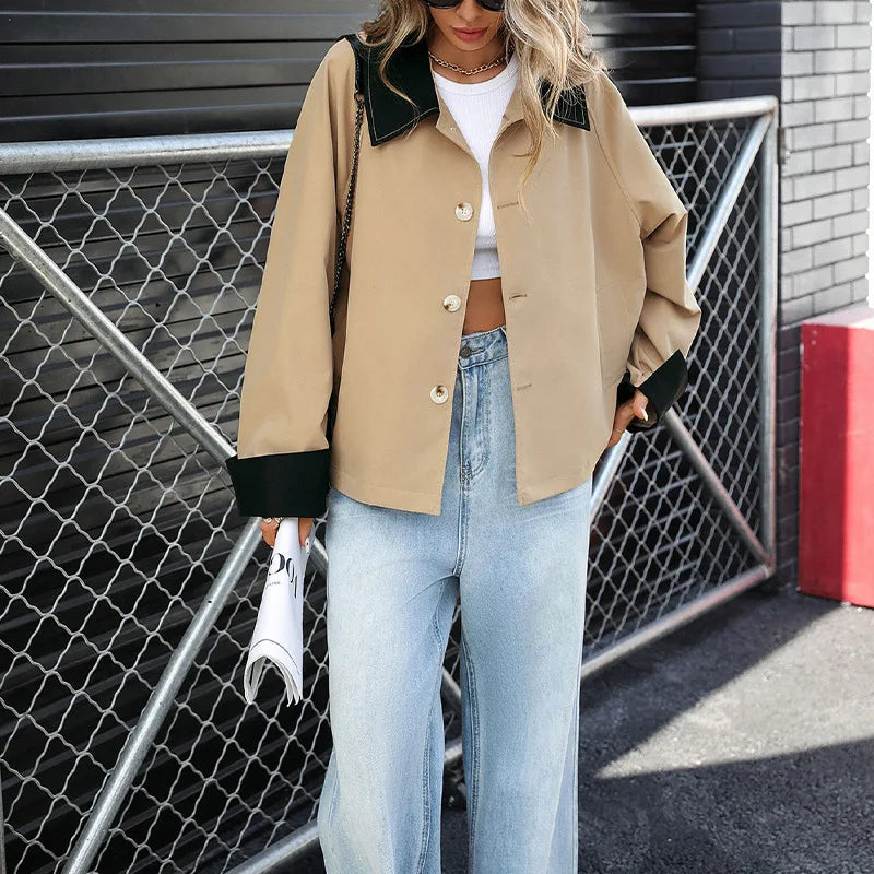 Coats Women Short Coat Casual Turn Down Collar Autumn Y2k Streetwear Jackets Work Regular Elegant Splice Jacket 2025 Office