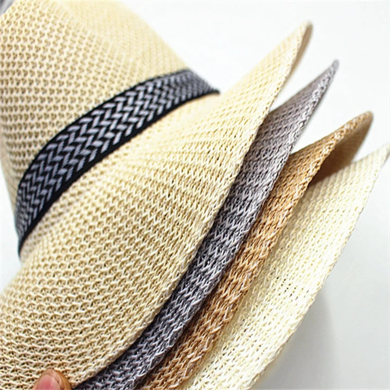 Men Wide Brim Jazz Hat Retro Trendy Chapeau Caps Wedding Party Fedora Hats Vintage Western Panama Travel Sunhat Straw Gorras