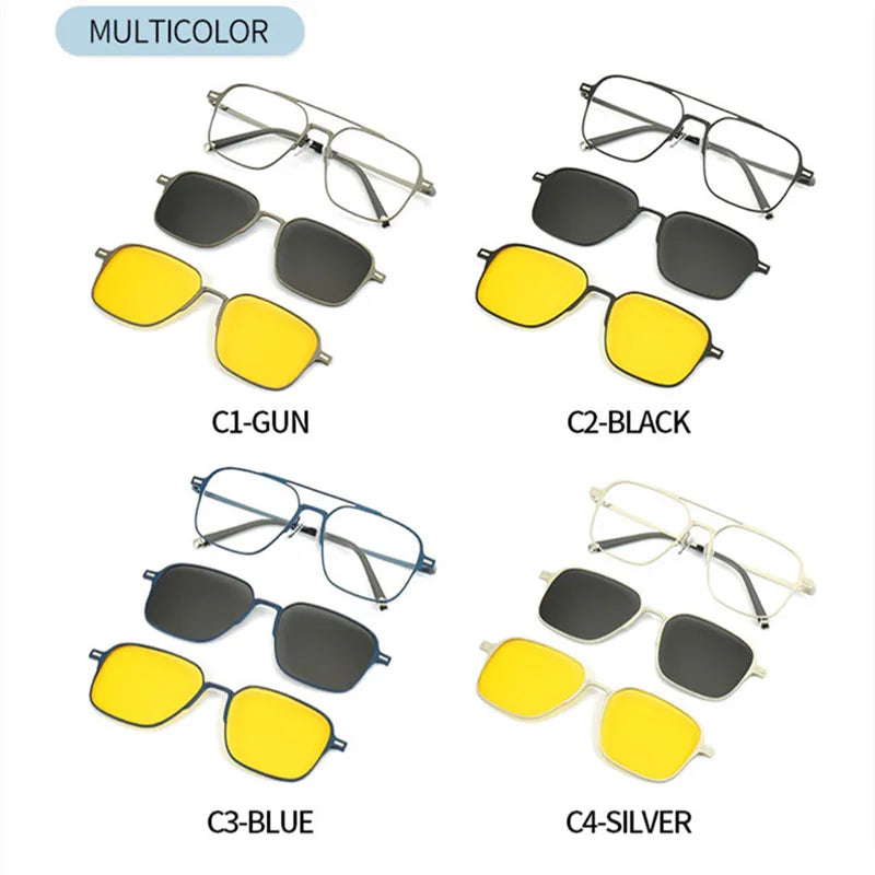 ZHIYI Brand Men Polarized Sunglasses Magnet Adsorption on Glasses Frame 2x Lens Day Night Vision Glasses for Driving Male